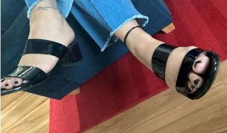 black patent mules and sexy feet         