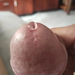 Hard gland, shaved cock, precum drop