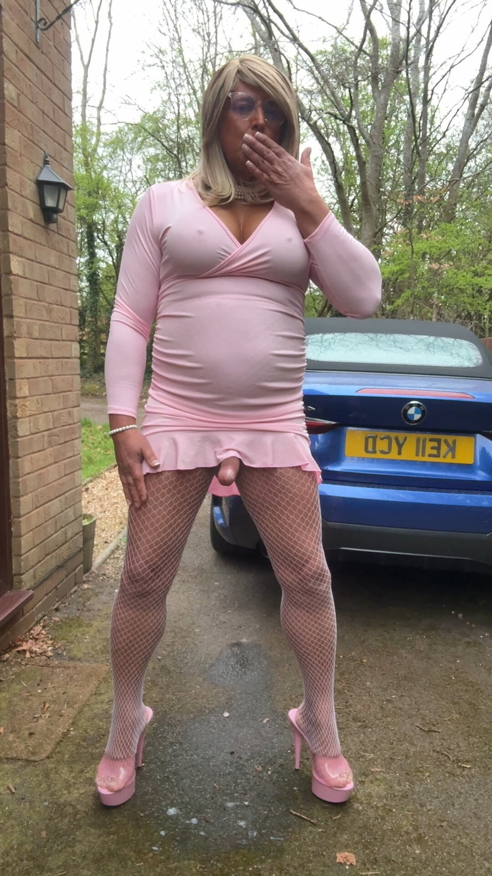 Sexy Crossdresser kellycd2022 in pink dress and fishnets  #47