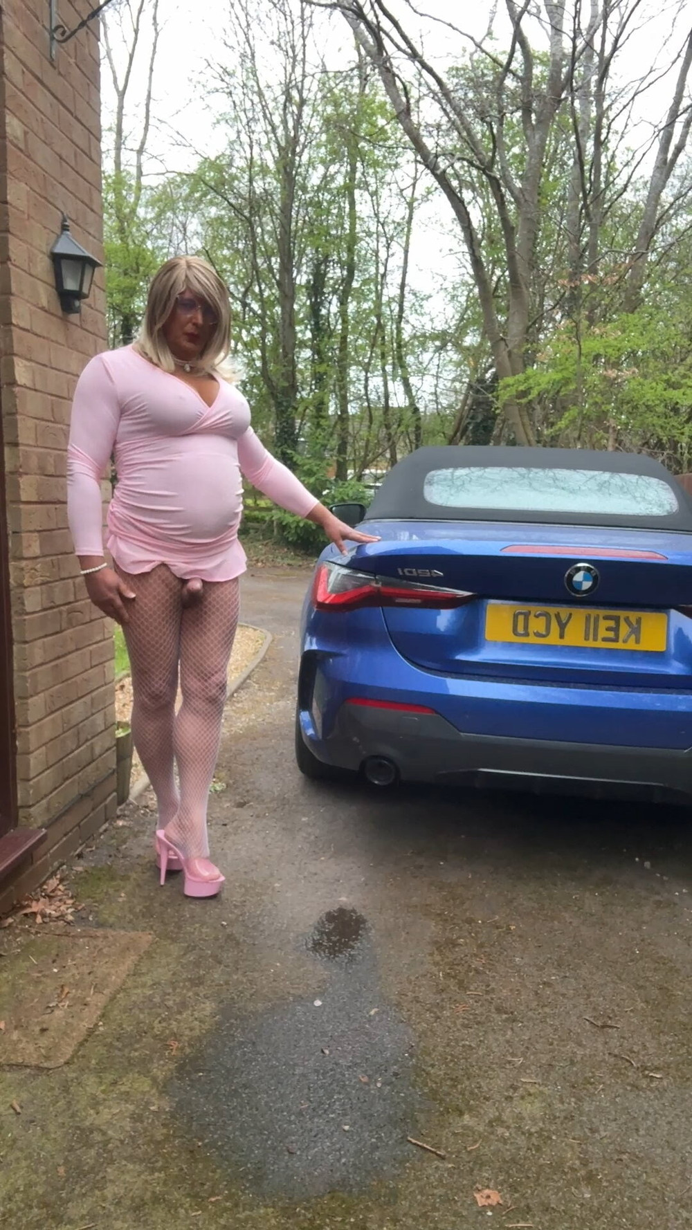 Sexy Crossdresser kellycd2022 in pink dress and fishnets  #54