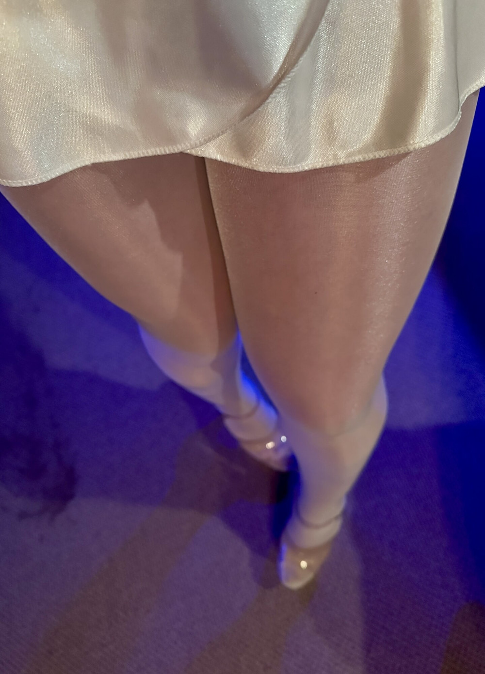 My Legs In Shiny White Pantyhose Layers And High Heels #8