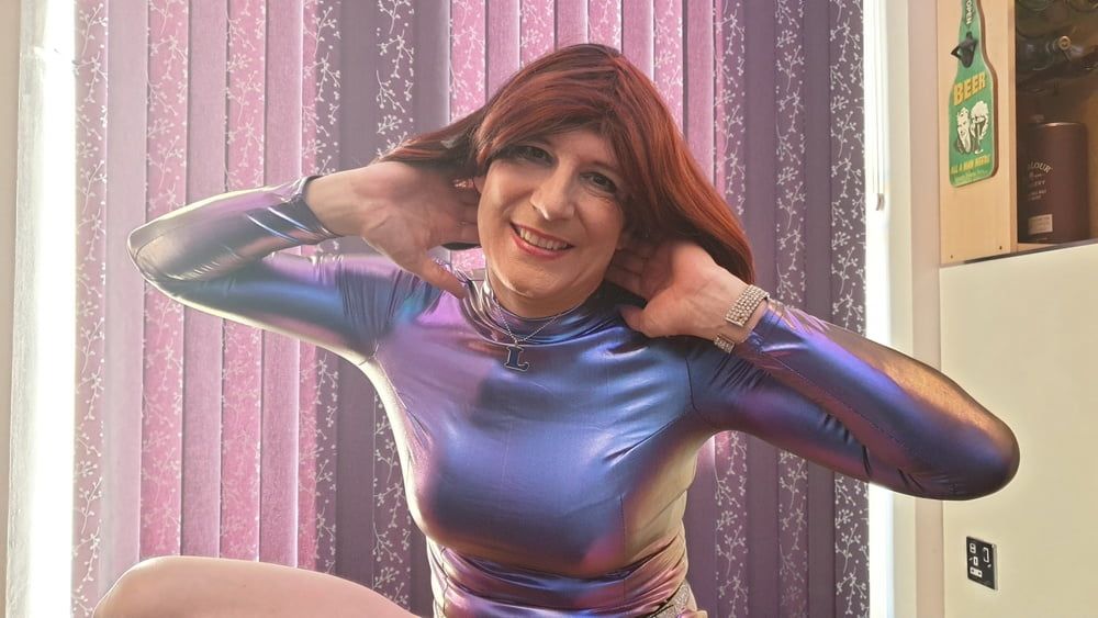 Sissy Lucy showing off in metalic bodycon dress and chastity #16