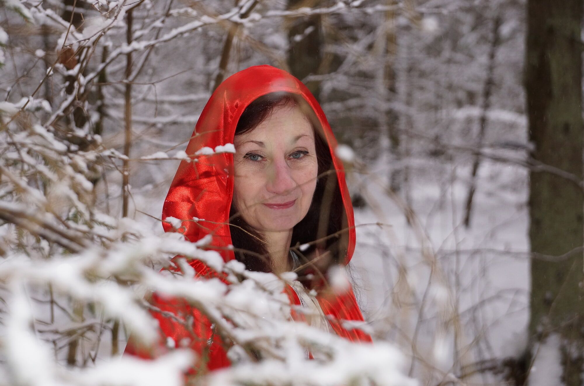 Little Red Hood in deep forest