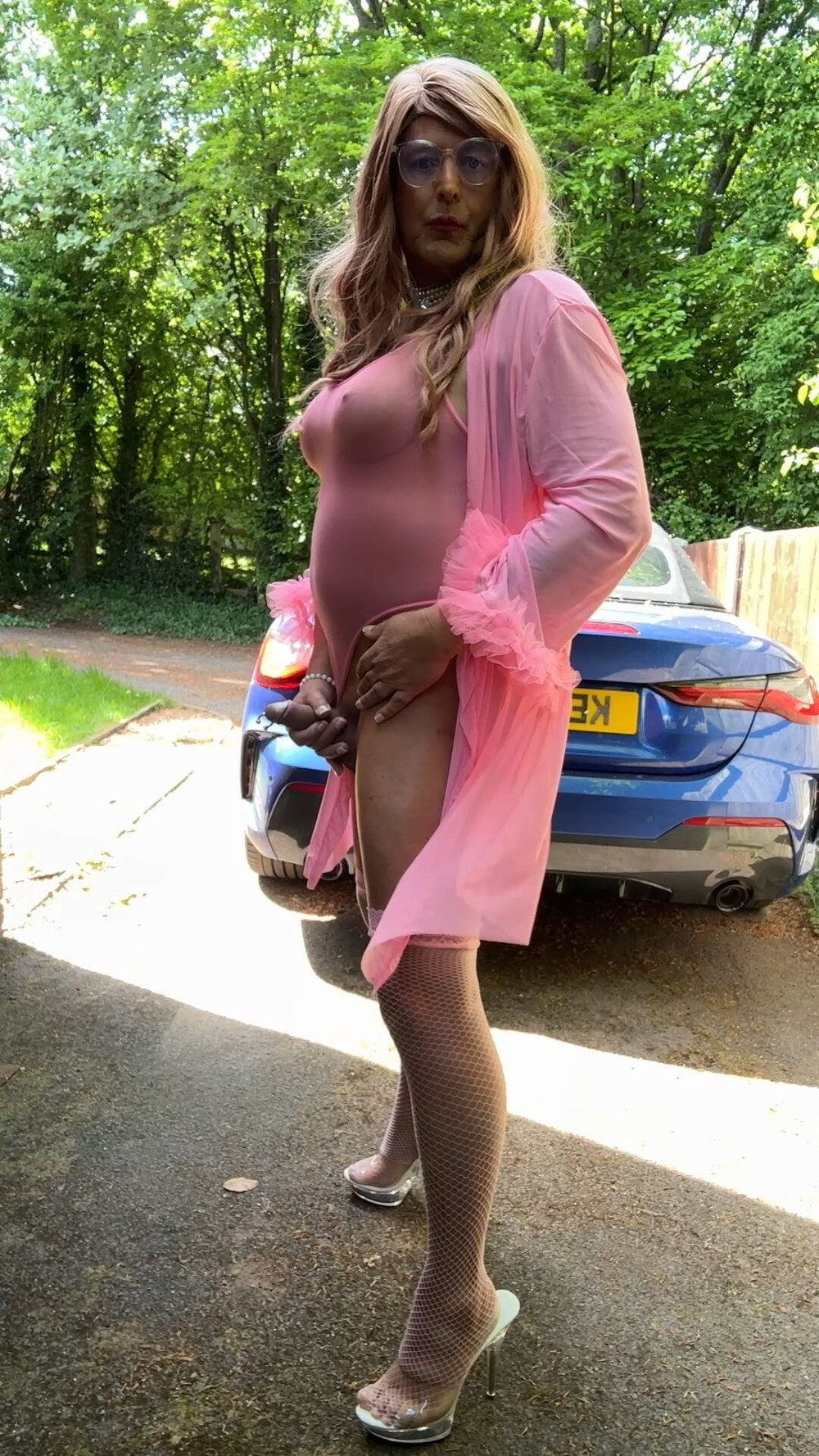 Sexy Crossdresser kellycd2022 in pink bodysuit and stockings #34
