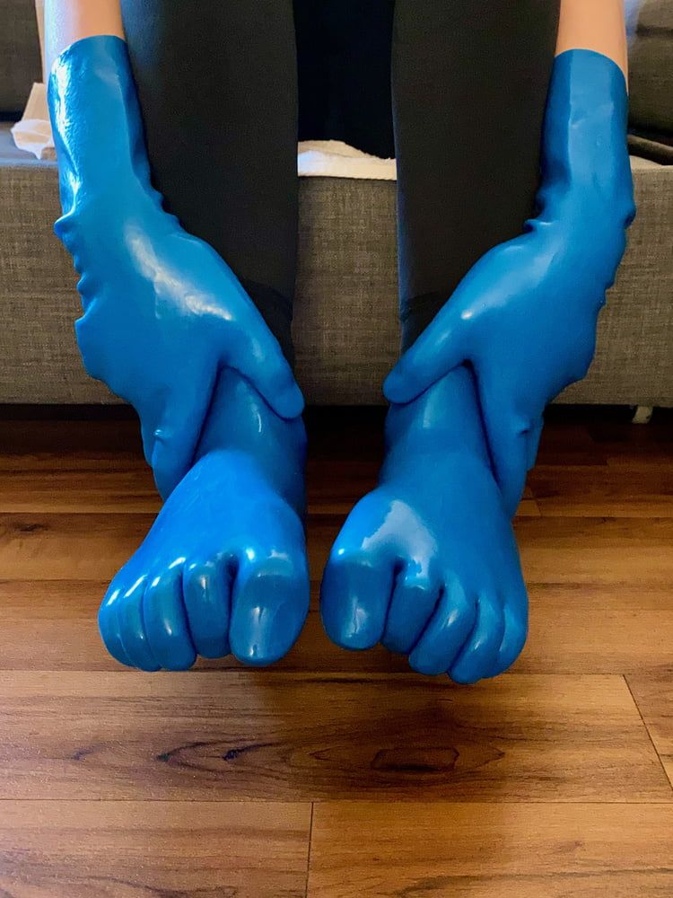 Blue Latex Toe Socks and Gloves #12