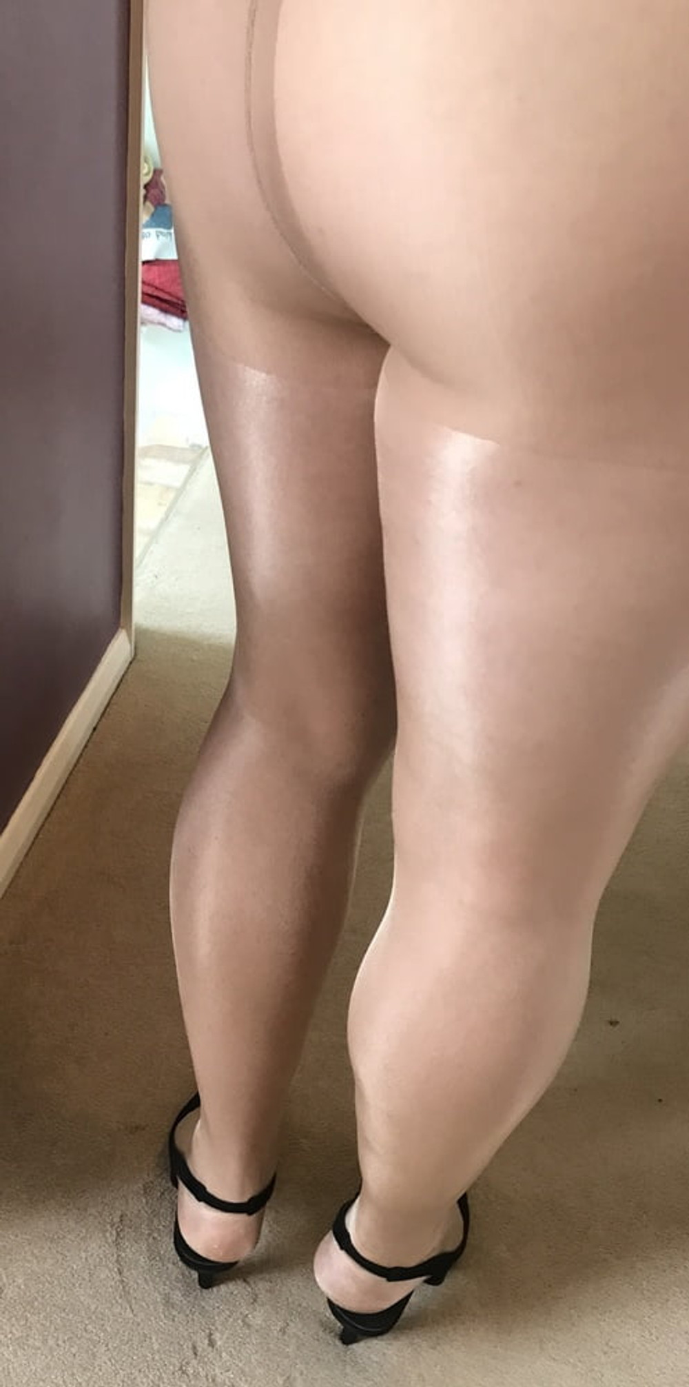 Short skirt & shiny Tan colour Tights #7