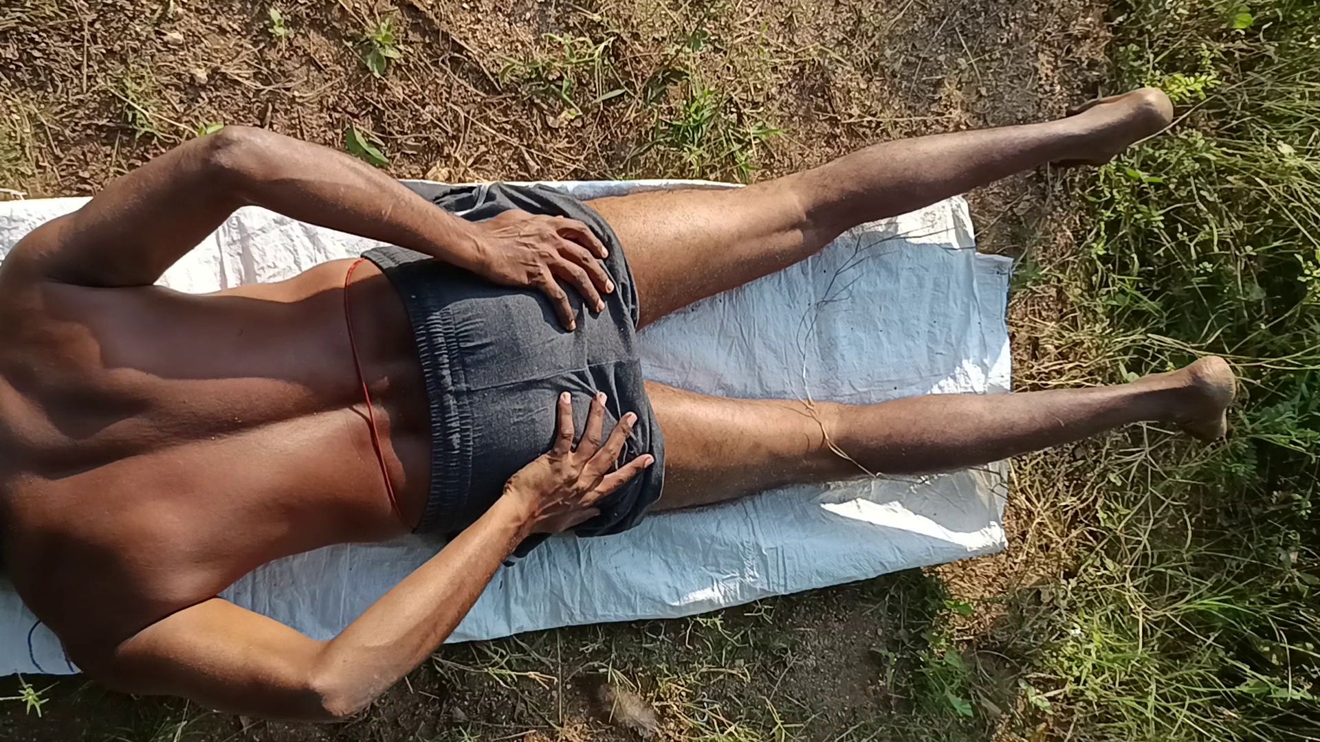 Very Sexy Indian Man Cumshot at Outdoor Field, Top View, Aer #10