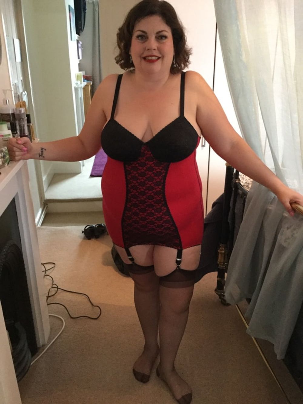 Pin up dress and corset stockings 