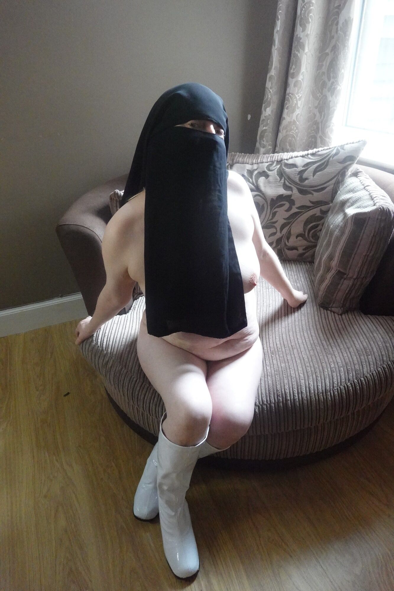 Nude in Niqab and boots #16