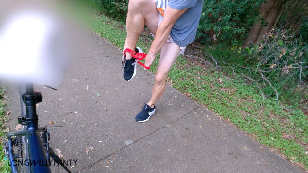 Straight guys rides bike in skirt and no panties #4