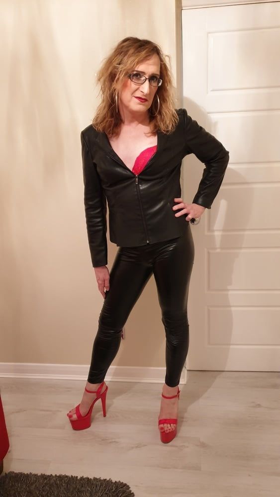 Black Tight PVC Leather Look and Huge Heels Essex Girl Lisa #15
