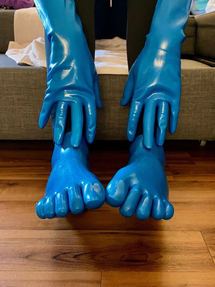 Blue Latex Toe Socks and Gloves #10
