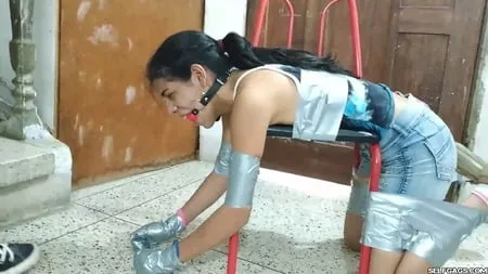 bent over for lesbian feet worship in bondage selfgags         