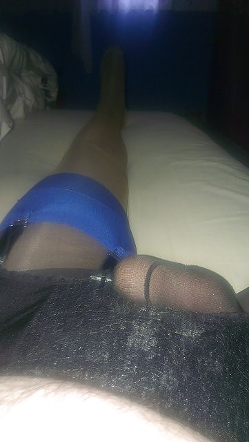 Black tights and blue welted stockings #3