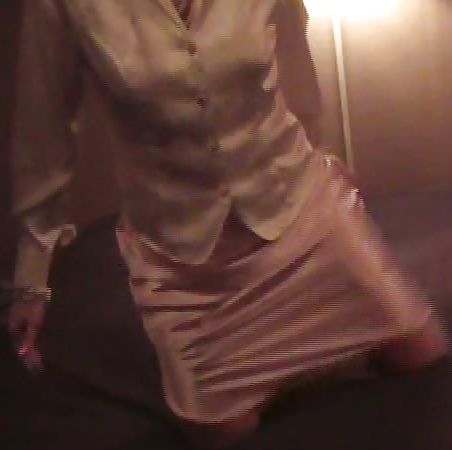 White satin blouse and pink satin half slip #2