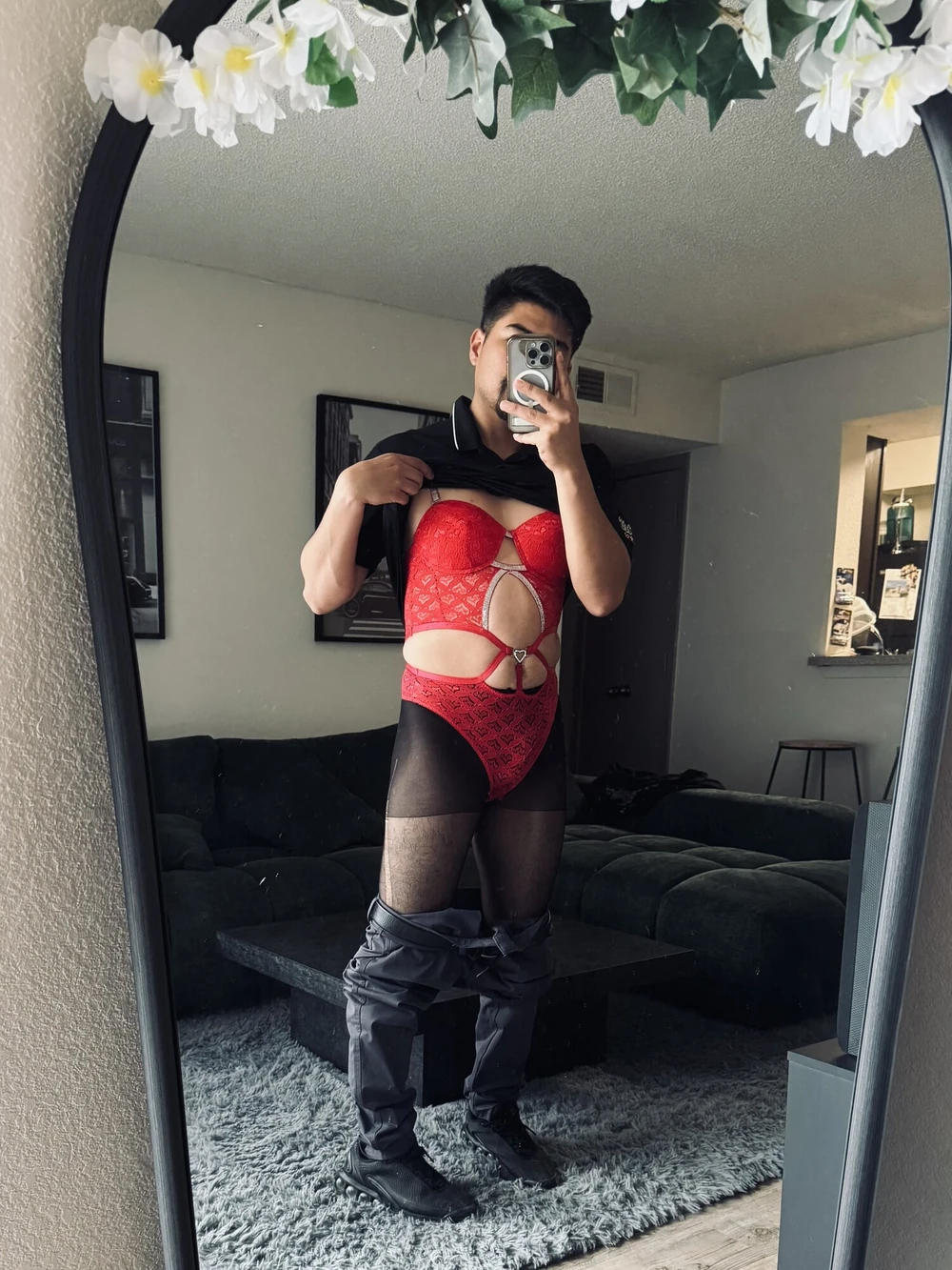 Pantyhose and lingerie under work uniform  #4