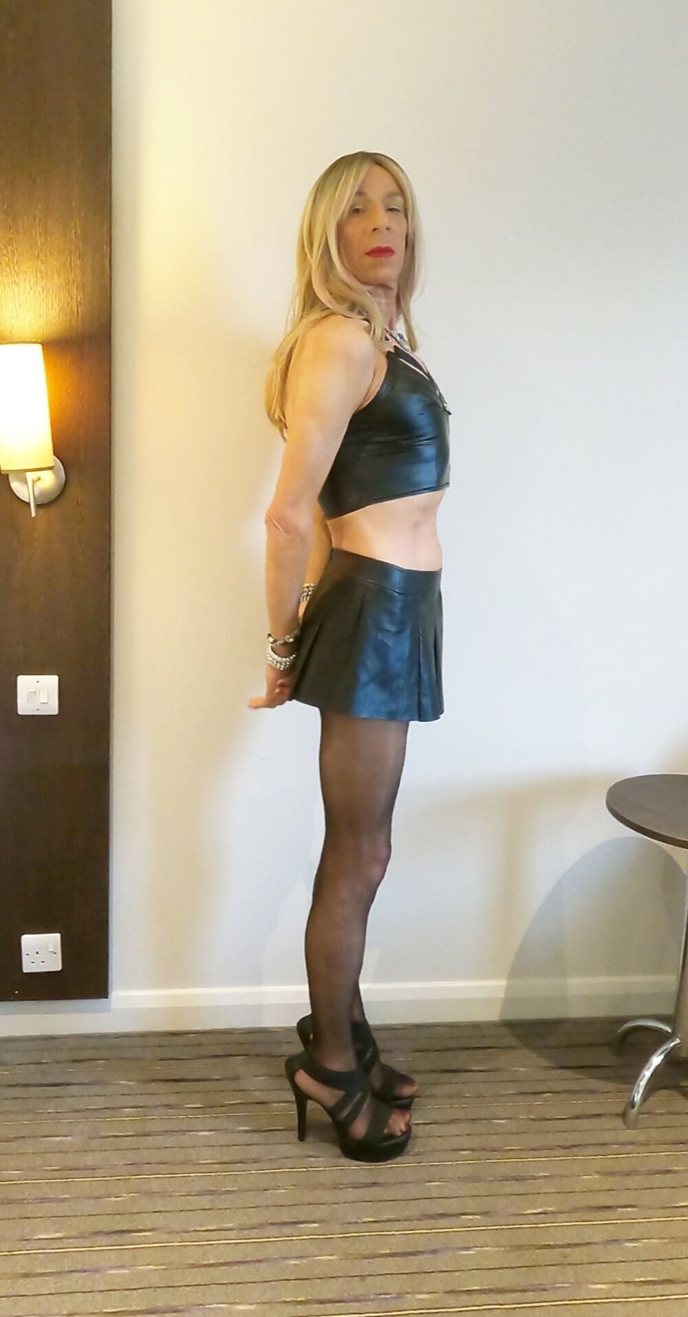 151 Alessia Travestita - Black Leather Miniskirt #6