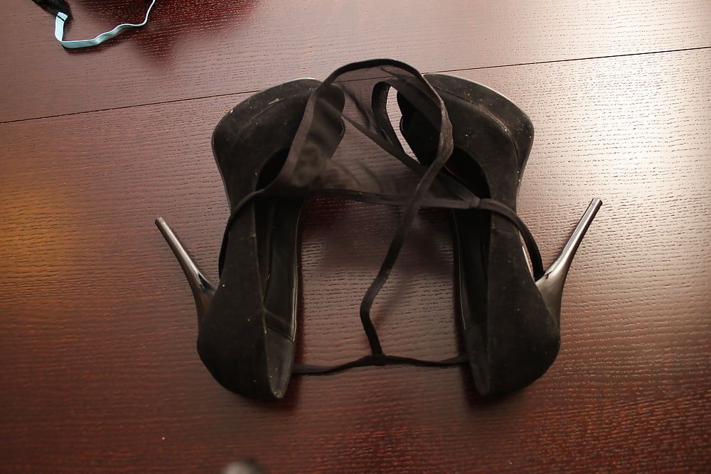 All black:heels, panties, suspenders, stockings, dress, cum #17