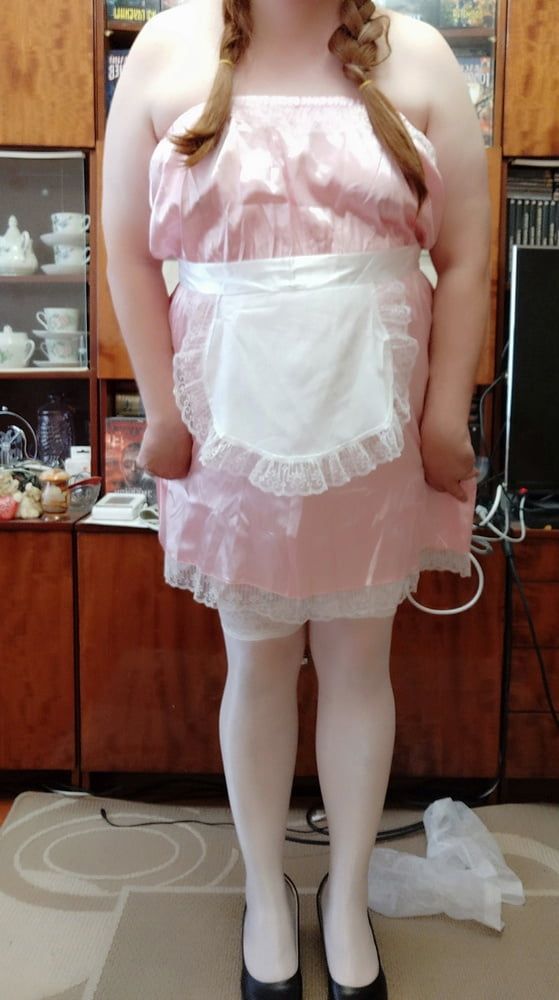 Sissy maid posing in white stockings #39