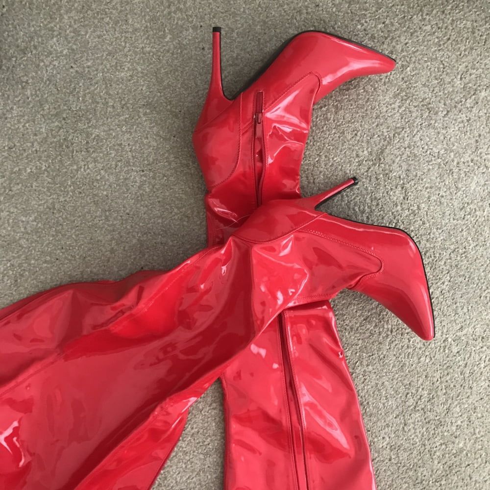 Boots - Red PVC thigh high boots #25