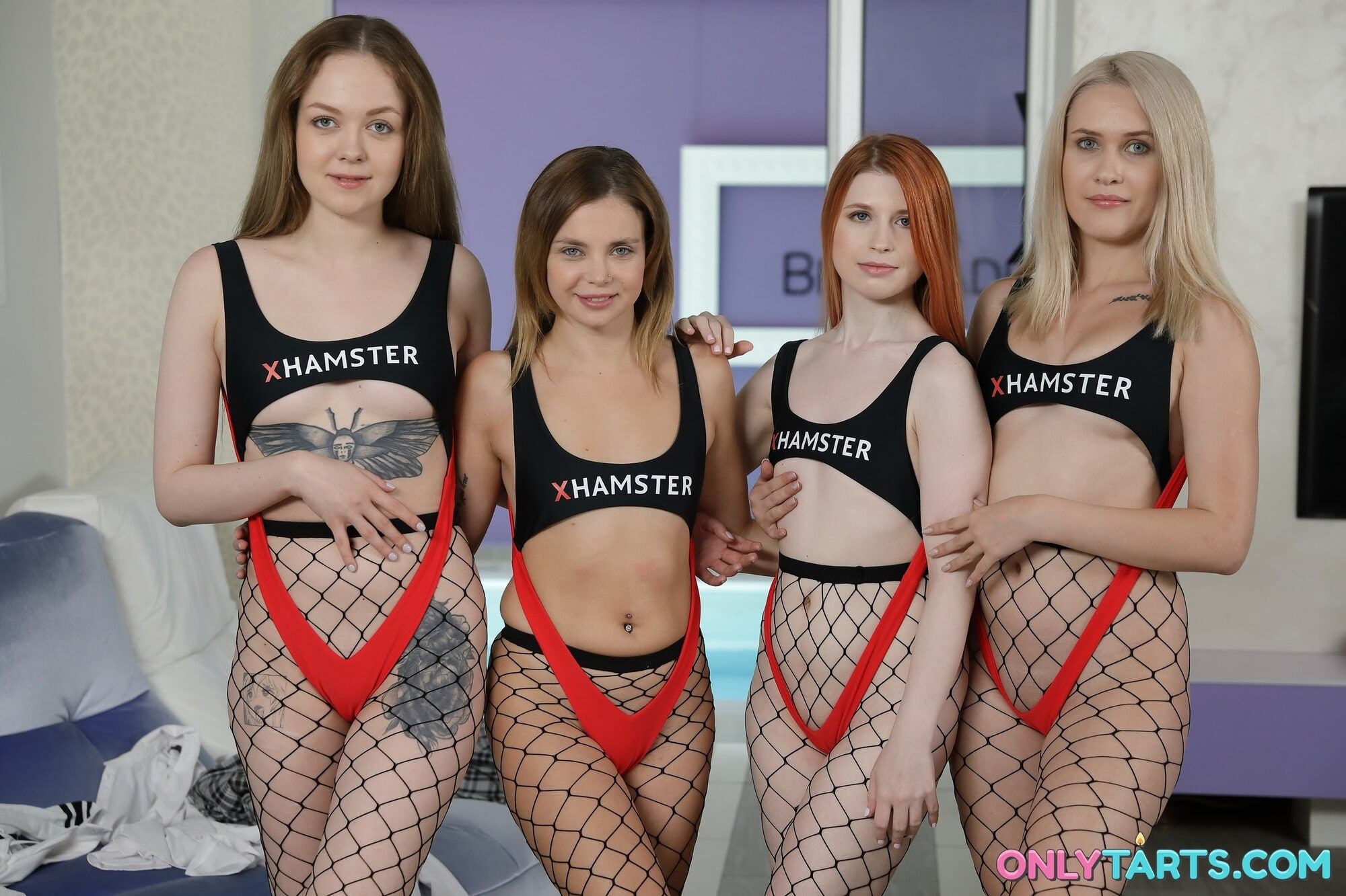 FOUR girls in xHamster merch sharing older but strong cock #10