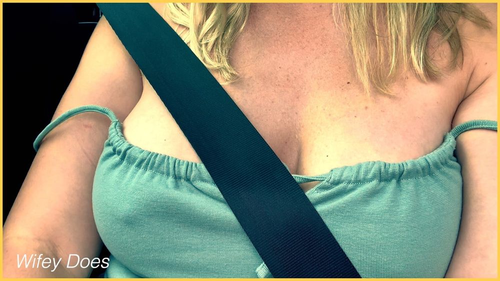 Wifey flashes her tits in the car #3