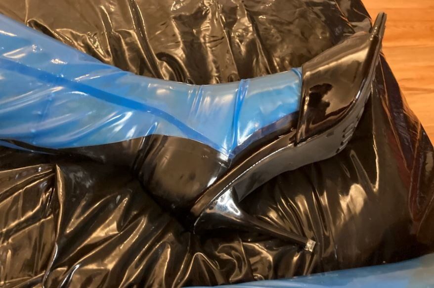 Transparent Blue Latex Stockings and Black Mules #8