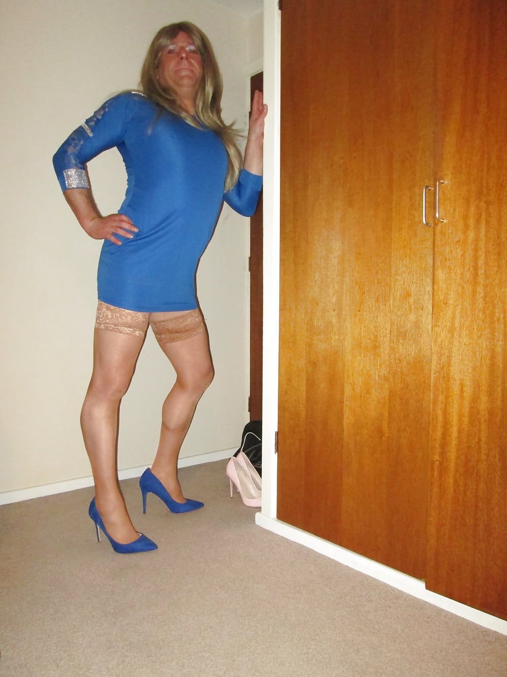 CD SISSY POSING IN MINI DRESS, HEELS, HOLD UPS AND PANTIES #22