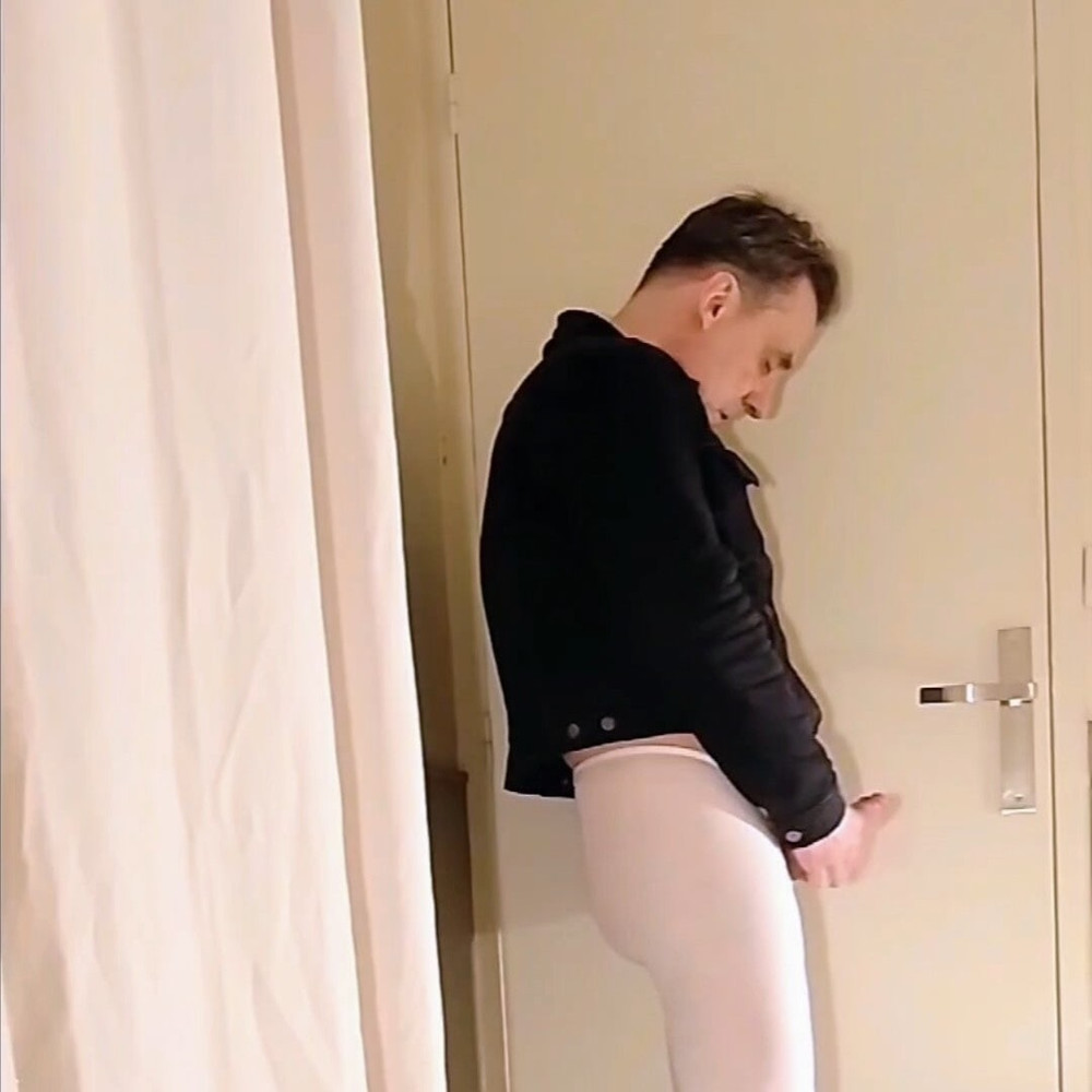Cock stroking and handjob in white open pantyhose #38