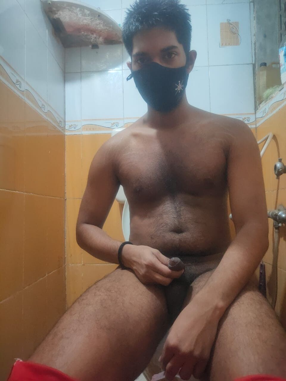 Nude Young Boy In Toilet Showing His Muscles & Penis #7