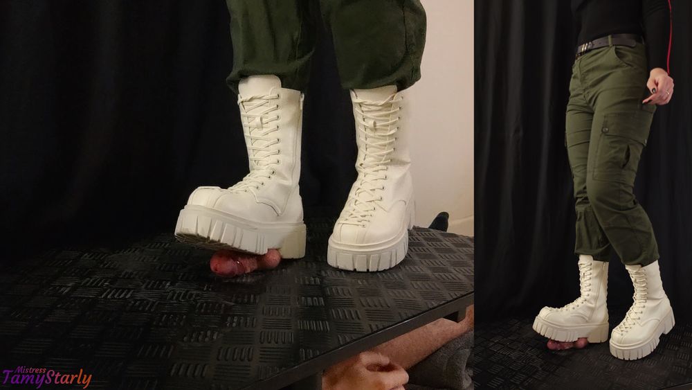 Military Girl Ballbusting You in White Dirty Combat Boots #5