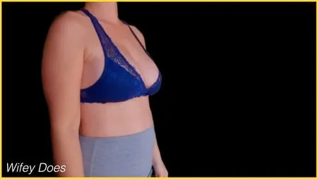 wife stuns in lacey blue bra         