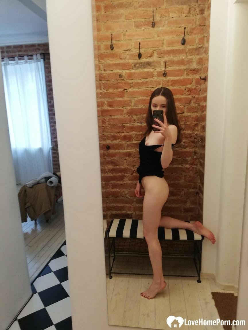Skinny teen takes selfies in the mirror #13