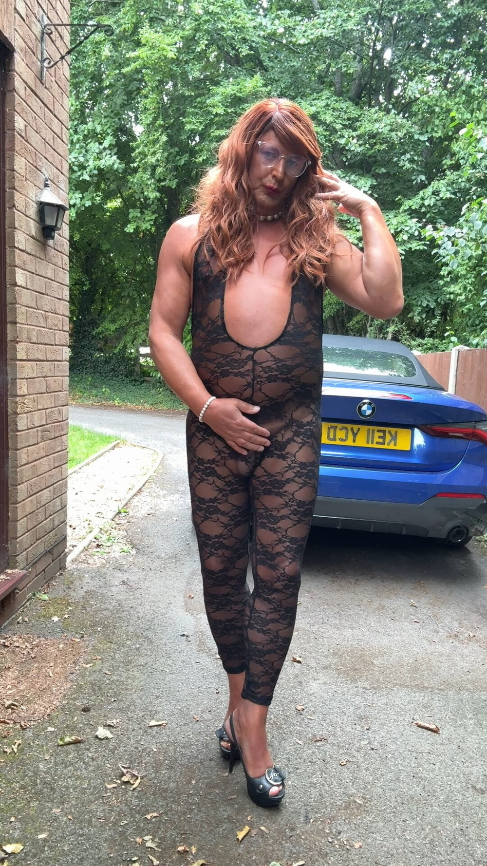 Sexy Crossdresser kellycd2022 in black lace catsuit and heel #25