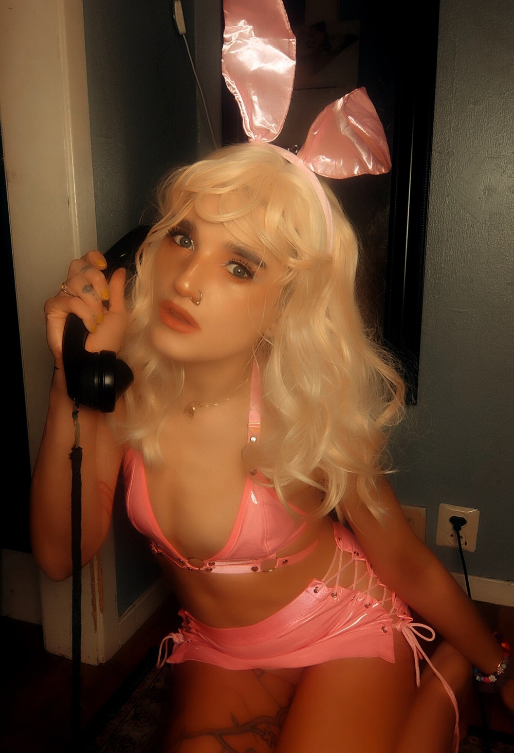 Pink bunny talking on the phone while showing off pussy #56