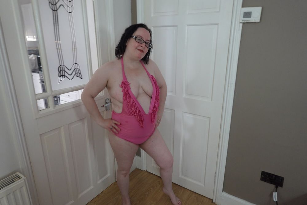 Hot Fat BBW wife teasing with big breasts in pink 