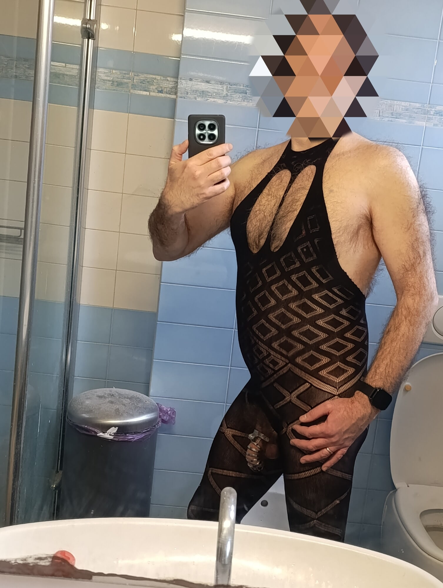 Black catsuit and dildo