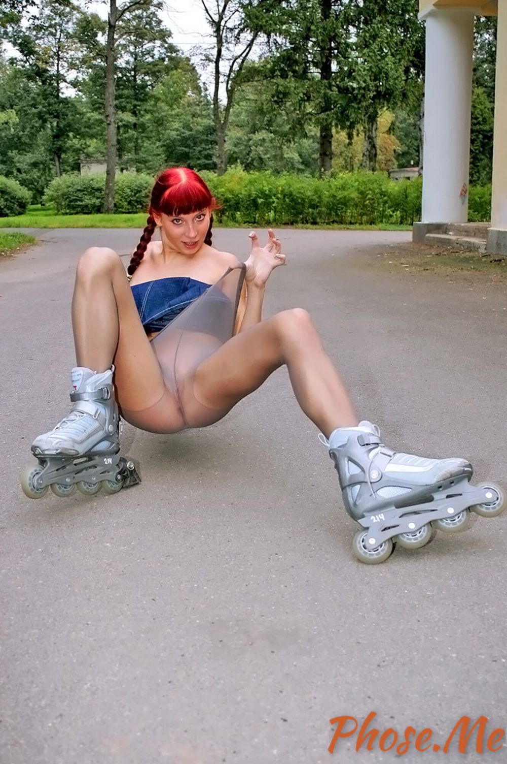 Redhead On Rollerblades Wearing Pantyhose #13