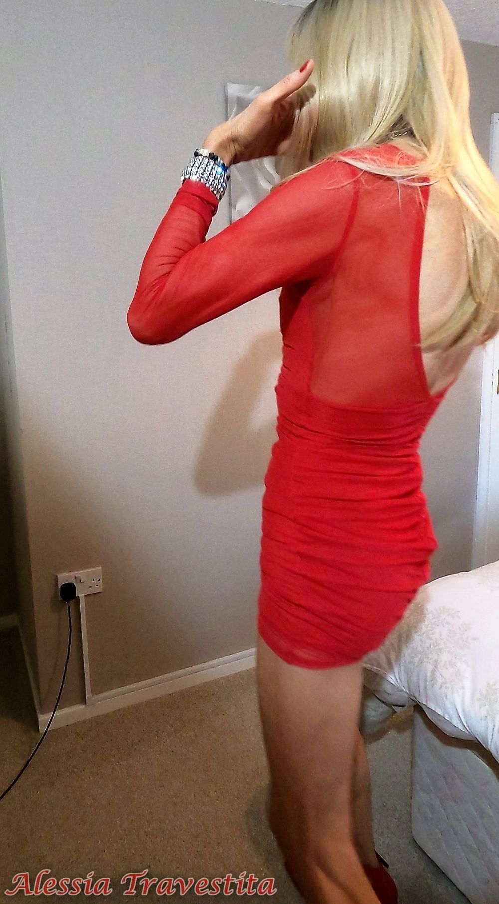 64 Alessia Travestita in Sheer Red Dress #13