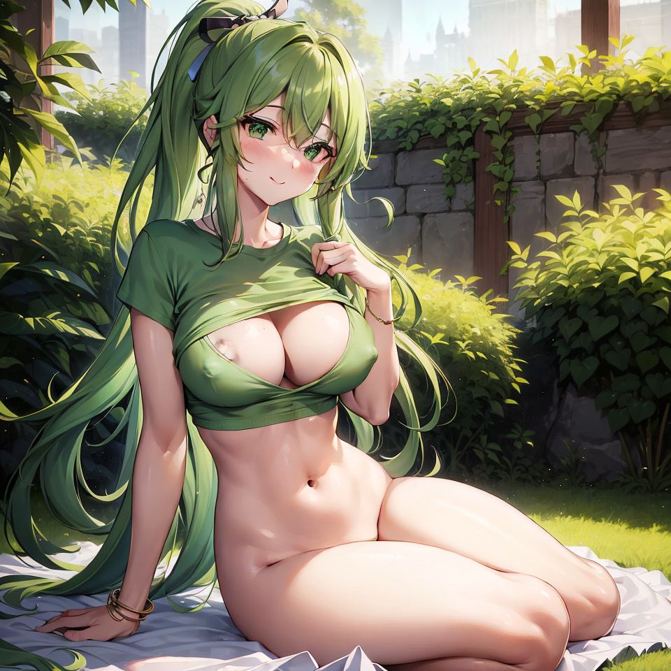 Hentai anime, hot girl with long green hair sends nudes #6