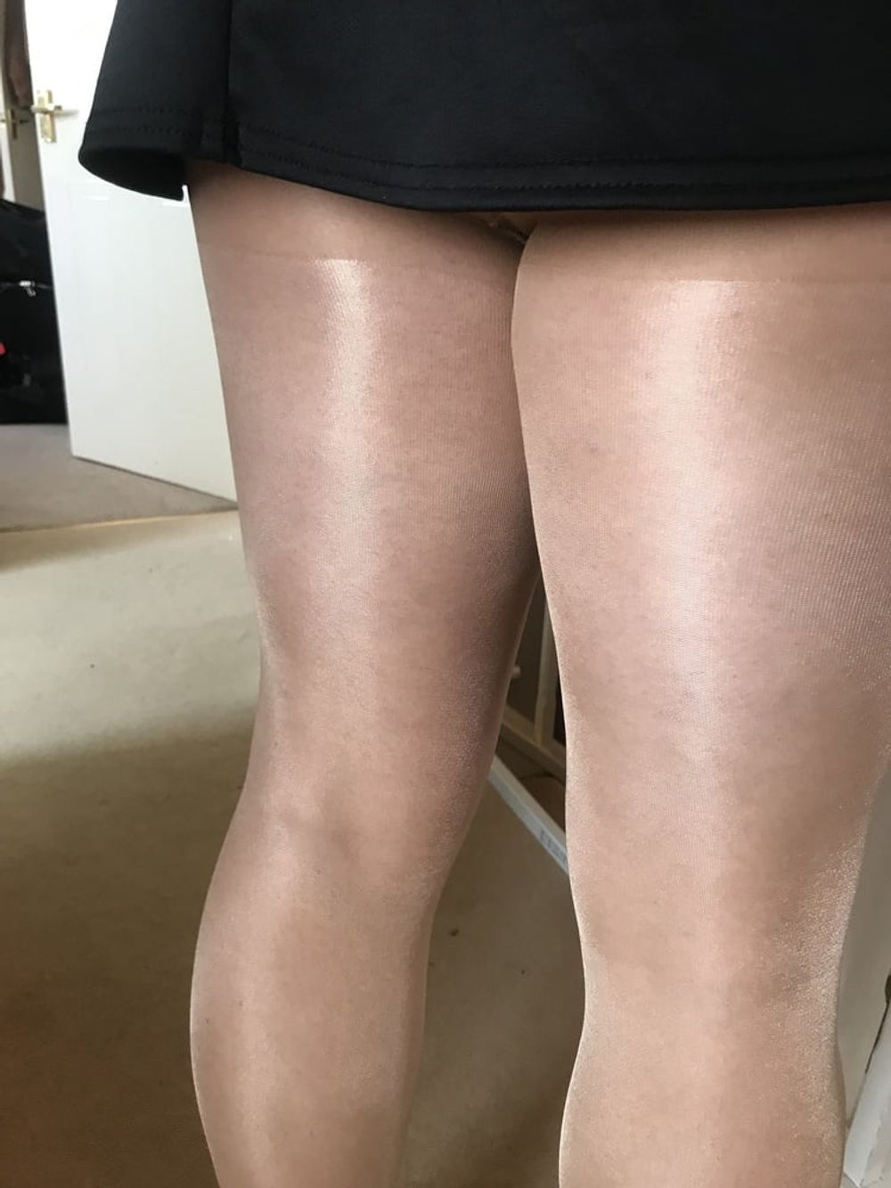 Short skirt & shiny Tan colour Tights #23