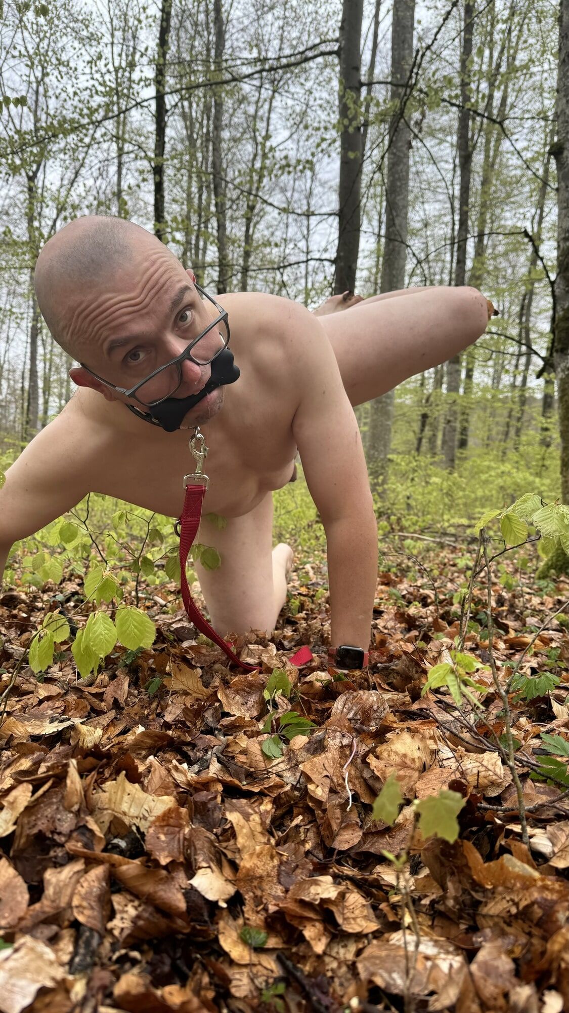Slave whore naked in the forest #4