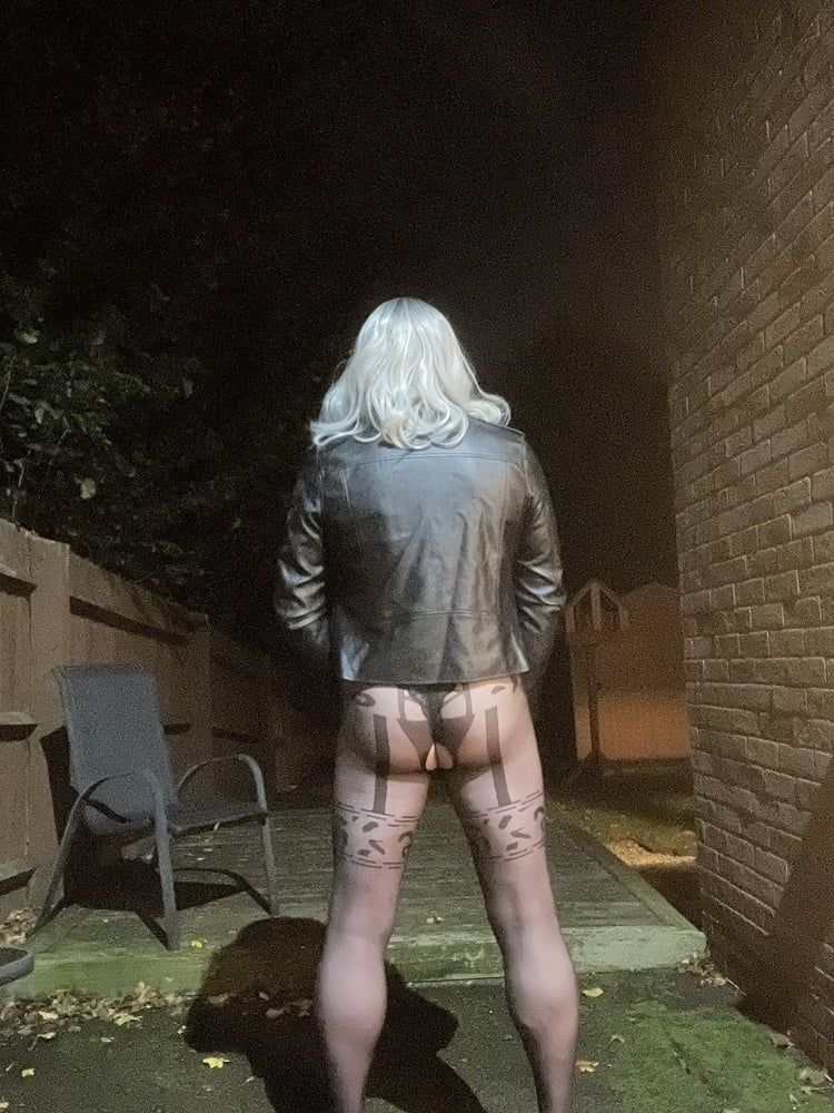 Crossdresser Kellycd masturbating in black bodysuit outdoor  #19