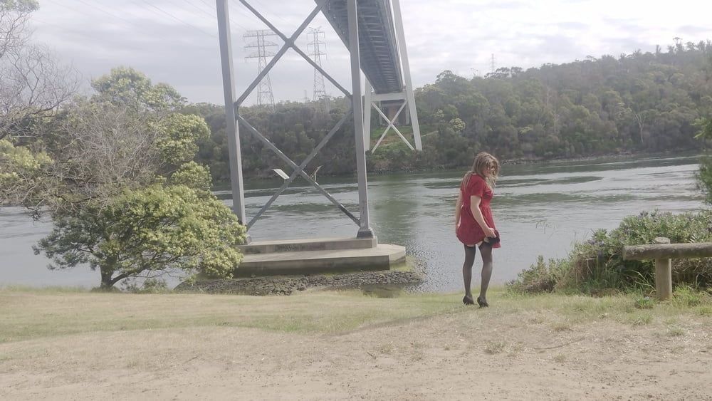 Crossdess Road Trip Red Dress follow the river #36