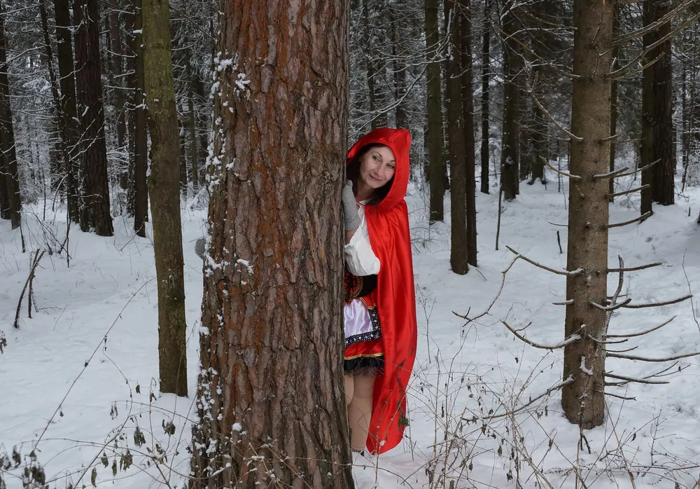 Little Red Riding Hood on a forest path #25