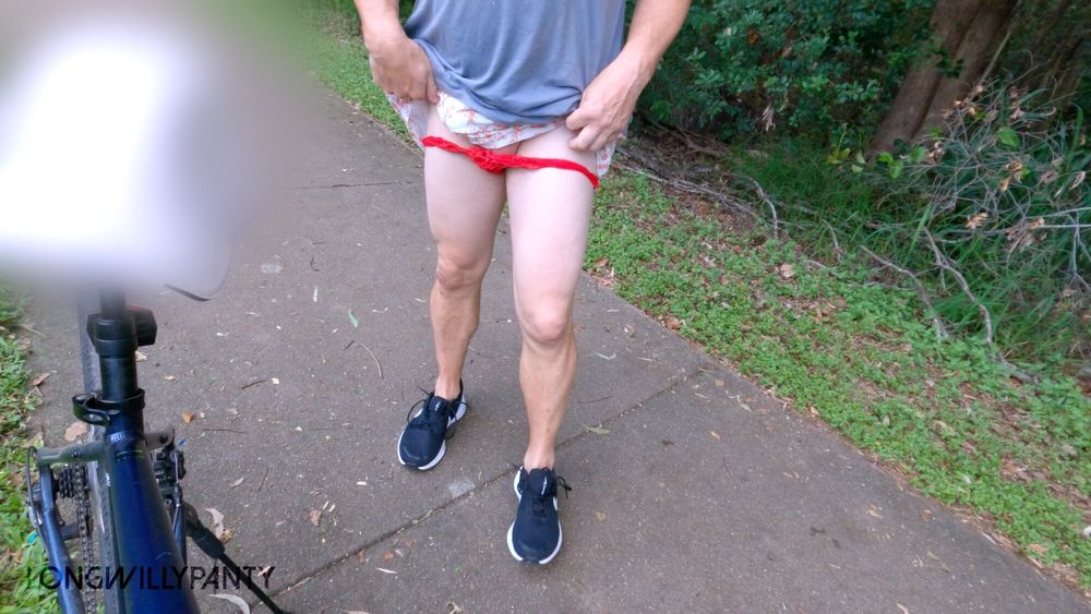 Straight guys rides bike in skirt and no panties #2