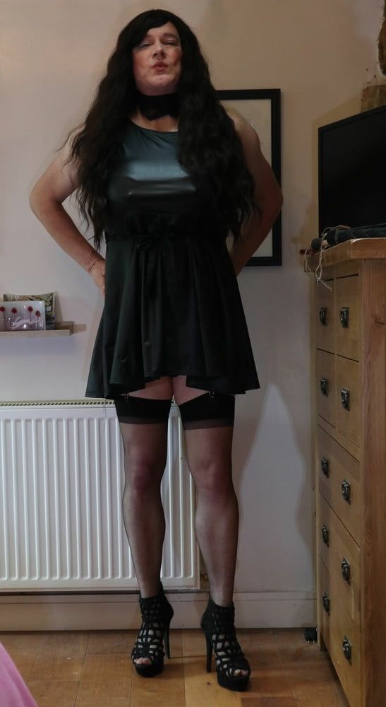 sissy in black stockings and short dress #7