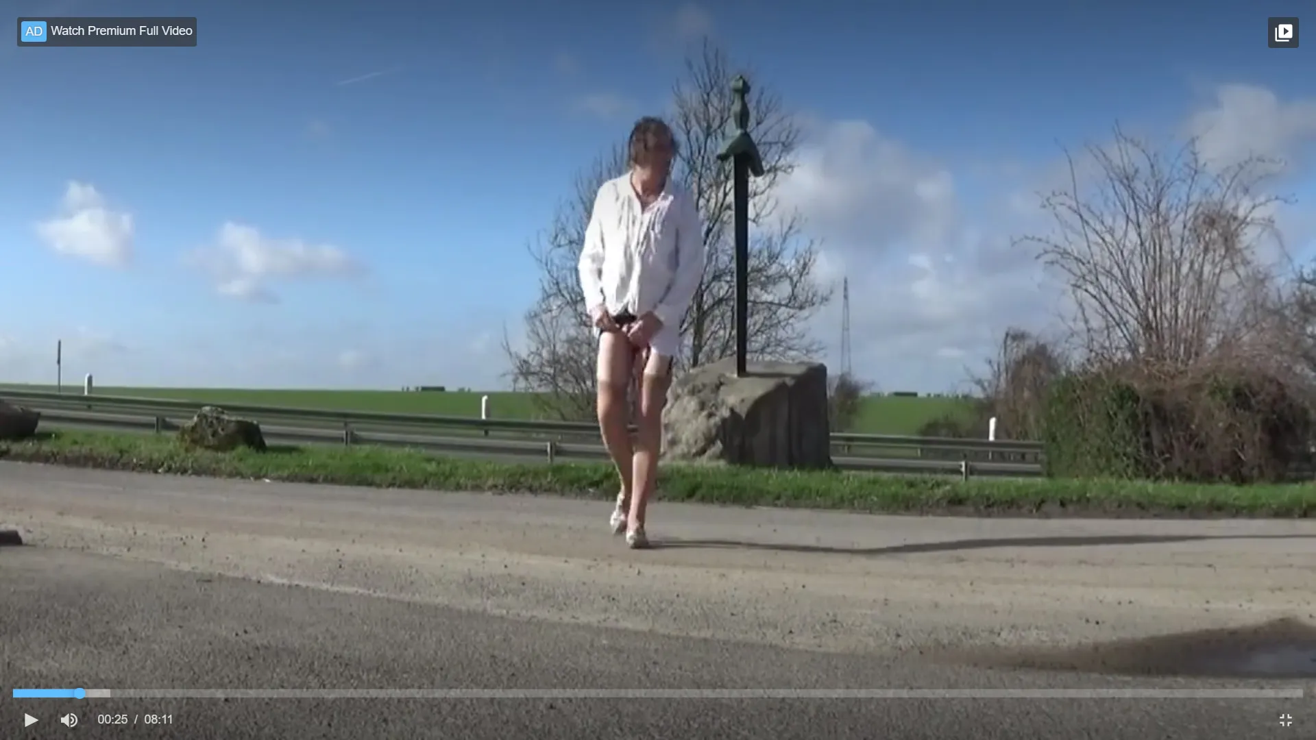 Crossdresser Sissy On A Road Parking Lot Sounding In Garter