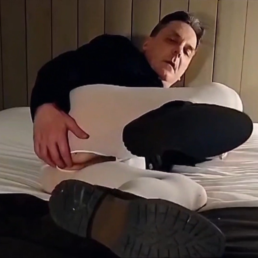 Cock stroking and ass fingering in white open pantyhose #21