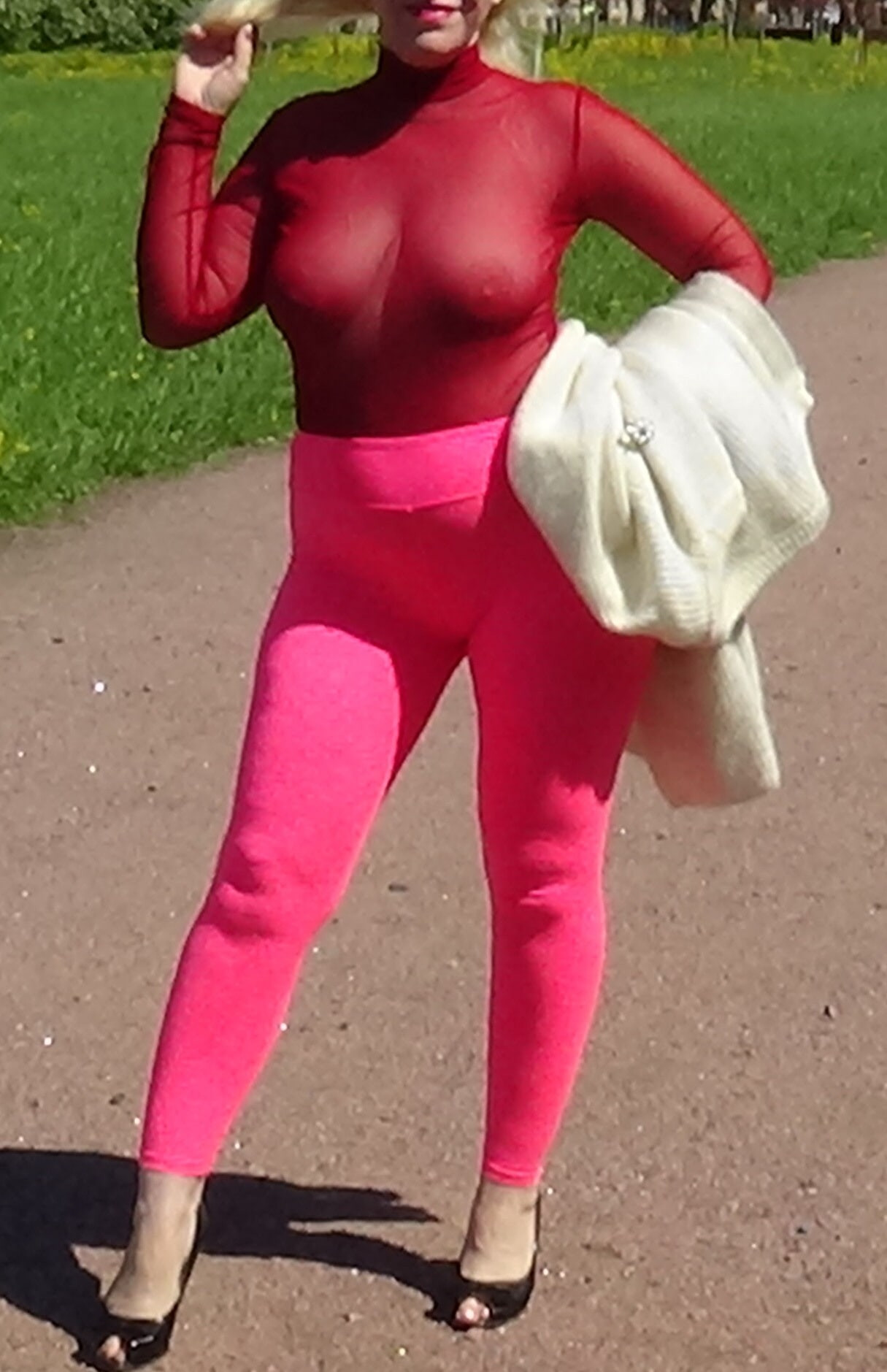 Hot tits in red nylon #3
